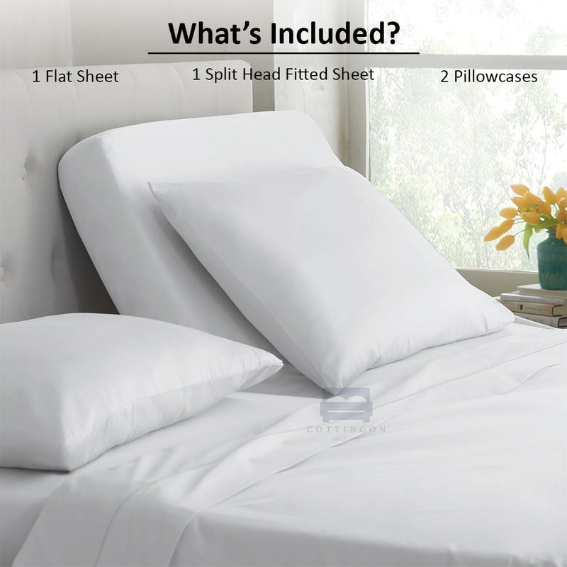 Cottingon 4 Piece Top Split King Sheets Set for Adjustable Beds, 100% Egyptian Cotton 28" Flex Head Shees for Sleep Number Bed fits 16 Inch Deep Mattress, White Solid - Image 4